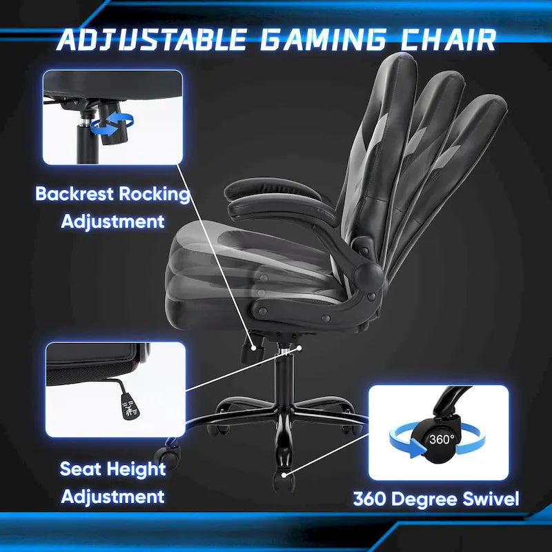 Chaise de jeu ergonomique avec support lombaire et accoudoirs relevables