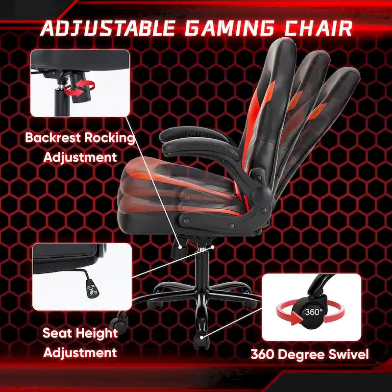 Chaise de jeu ergonomique avec support lombaire et accoudoirs relevables
