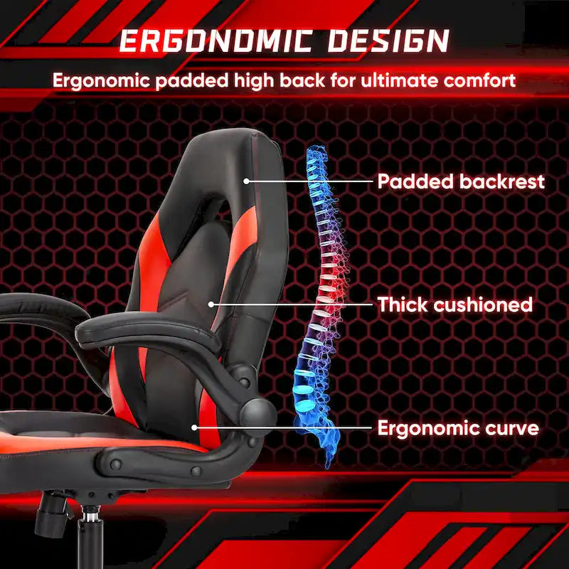 Chaise de jeu ergonomique avec support lombaire et accoudoirs relevables