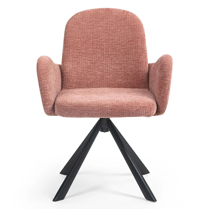 Chaise de salle à manger en tissu de lin rose avec pieds en fer pivotants
