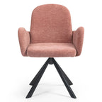 Chaise de salle à manger en tissu de lin rose avec pieds en fer pivotants