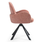 Chaise de salle à manger en tissu de lin rose avec pieds en fer pivotants