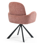 Chaise de salle à manger en tissu de lin rose avec pieds en fer pivotants