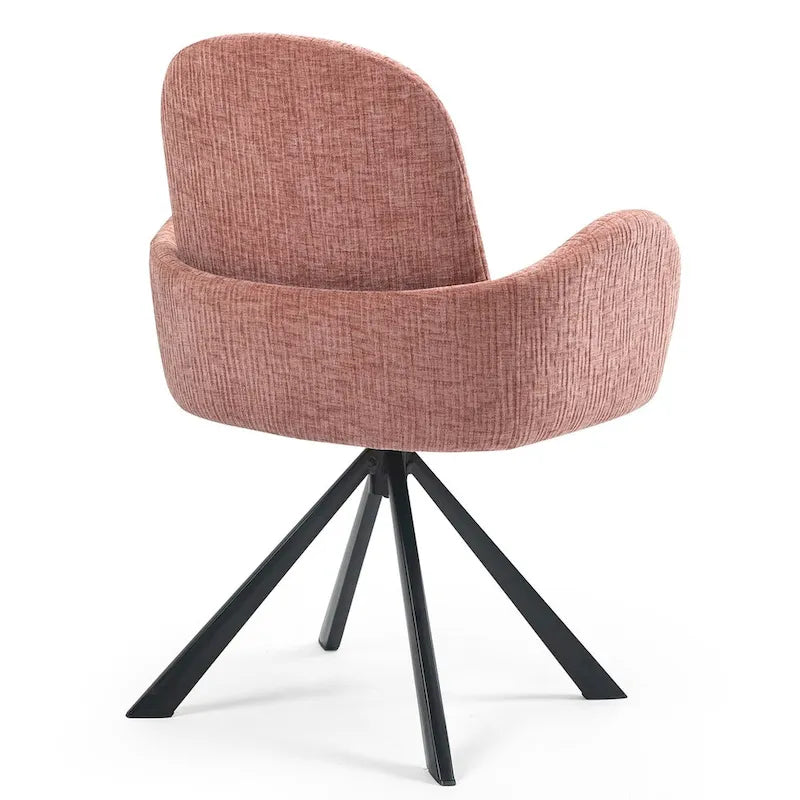 Chaise de salle à manger en tissu de lin rose avec pieds en fer pivotants