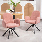 Chaise de salle à manger en tissu de lin rose avec pieds en fer pivotants