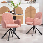 Chaise de salle à manger en tissu de lin rose avec pieds en fer pivotants