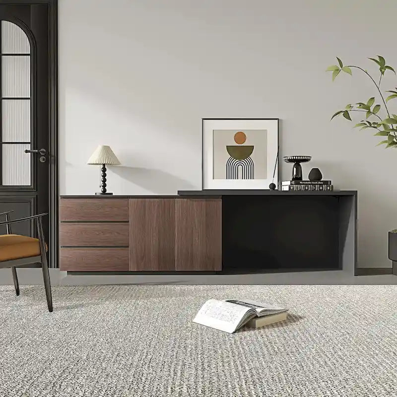 Bureau d'angle extensible avec tiroirs de rangement et armoire