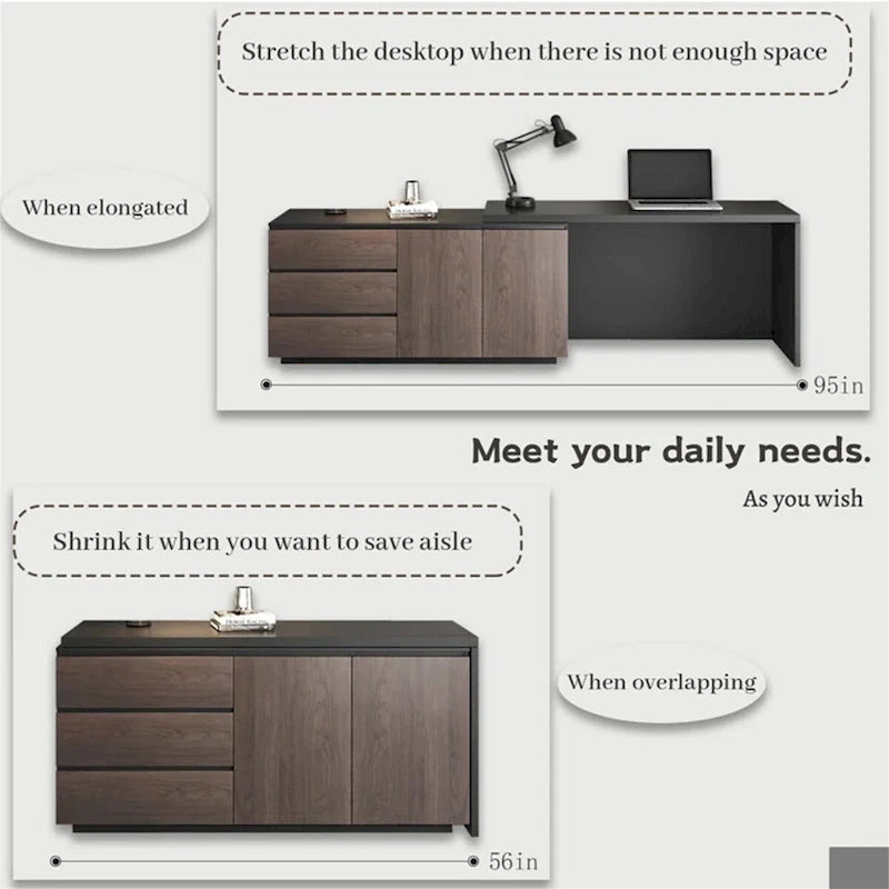 Bureau d'angle extensible avec tiroirs de rangement et armoire