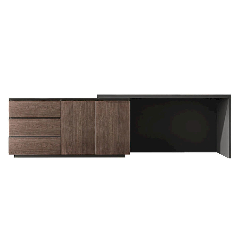 Bureau d'angle extensible avec tiroirs de rangement et armoire