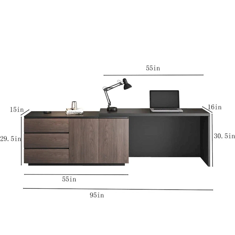 Bureau d'angle extensible avec tiroirs de rangement et armoire