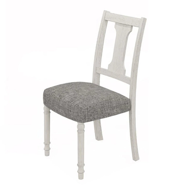 Ensemble de 2 chaises de salle à manger rembourrées, dossier violon, structure en bois blanc, lin gris
