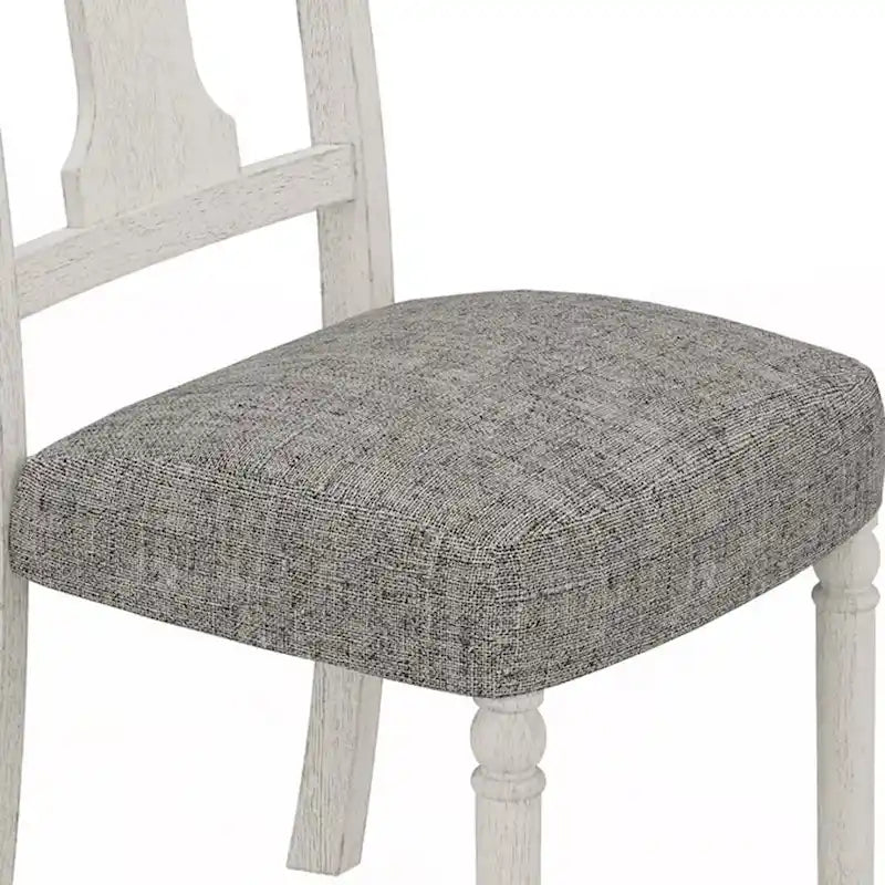 Ensemble de 2 chaises de salle à manger rembourrées, dossier violon, structure en bois blanc, lin gris