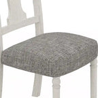Ensemble de 2 chaises de salle à manger rembourrées, dossier violon, structure en bois blanc, lin gris