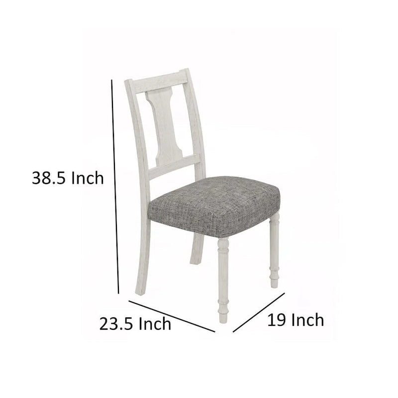 Ensemble de 2 chaises de salle à manger rembourrées, dossier violon, structure en bois blanc, lin gris