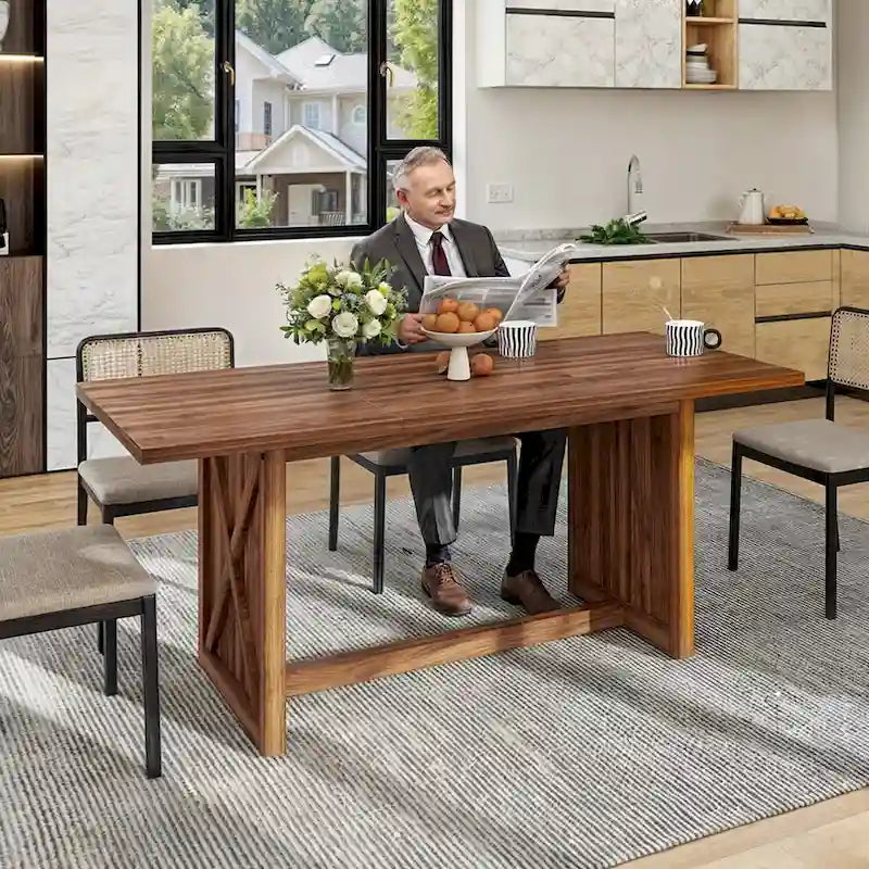 Table de salle à manger style ferme 180 cm pour 6 à 8 personnes